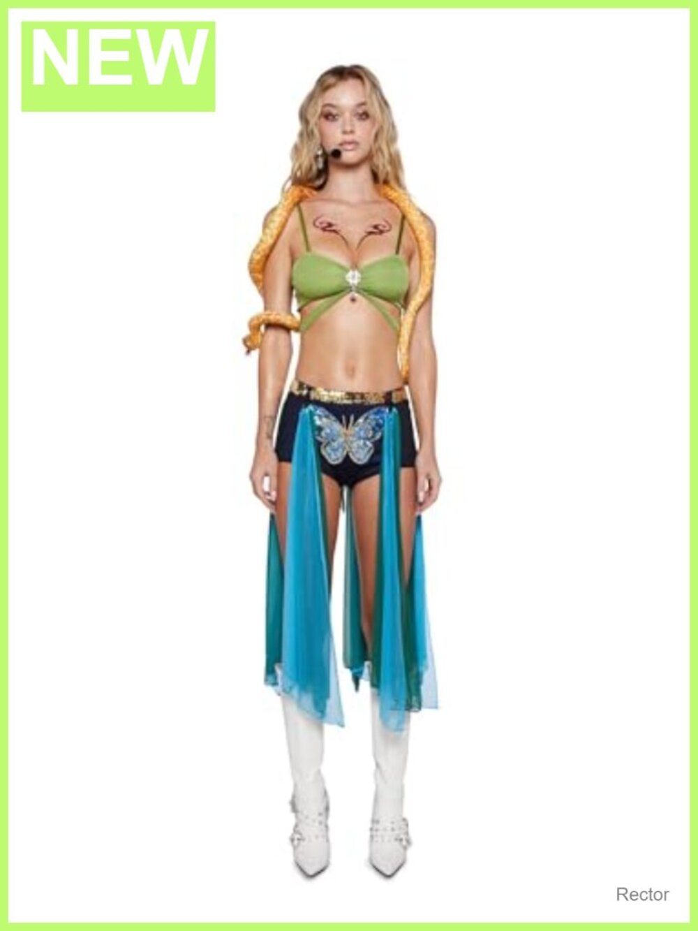 Snake Charmer Costume Mesh Bra Top Hot Pants Sequin Belt Halloween